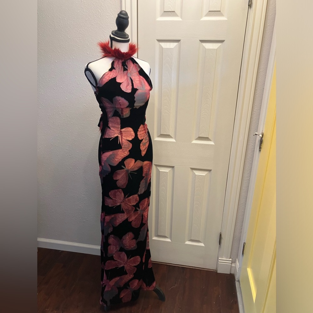 Kim Shui Fur Trim Butterfly Velvet Gown Dress *READ